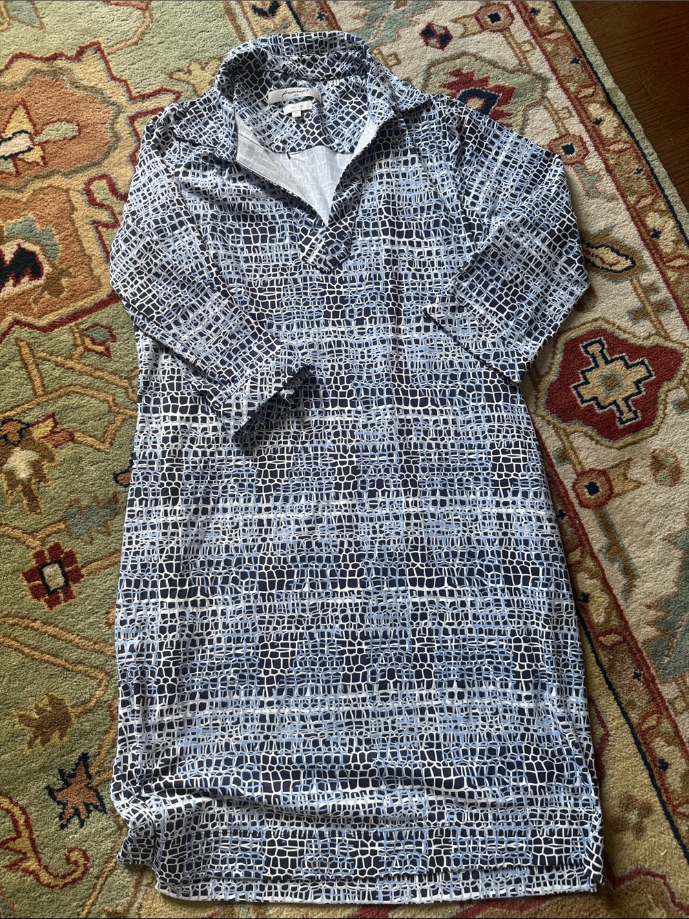 Foxcroft Navy & White Grid Collar Midi Dress